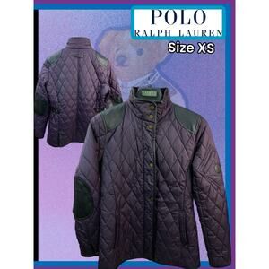 Ralph Lauren XS Quilted Equestrian Barn Jacket Coat Eggplant w/Black Trim